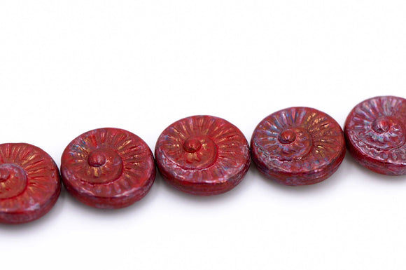 Ammonite Spiral, Red Rainbow Iris