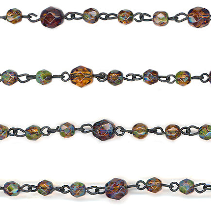 Beaded Chain Transparent Topaz 4mm Fire Polish & 8mm Faceted Drop