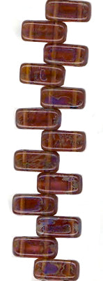 Transparent Brown Picasso Two Hole Tile Bead
