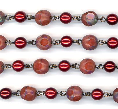 Beaded Chain Burnt Orange & Warm Red Pearl & Czech Glass