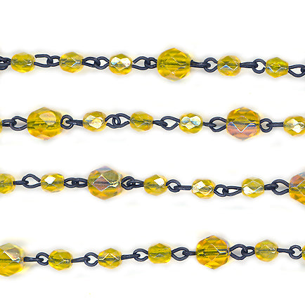 Beaded Chain 4mm Yellow Luster & Yellow AB 6mm Fire Polish